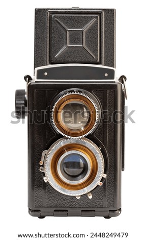 Twin lens vintage camera isolated on white background