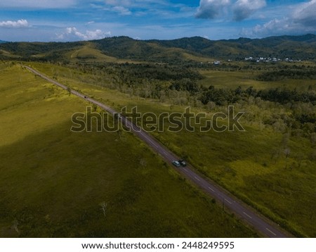 Aerial View of savanna in West Seram Regency in Maluku Islands, Indonesia