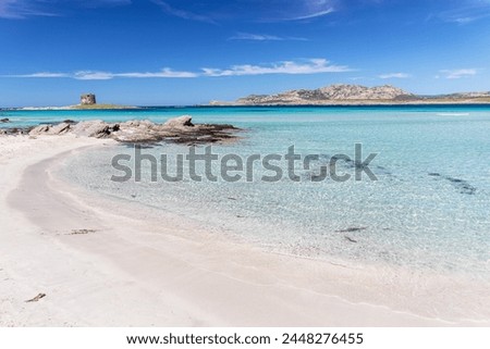 Beach with azure sea in La Pelosa - Sardinia, Italy. Royalty-Free Stock Photo #2448276455