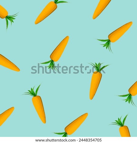 Pattern made with carrots on bright blue background. Creative food concept. Greeting card or idea. Flat lay.