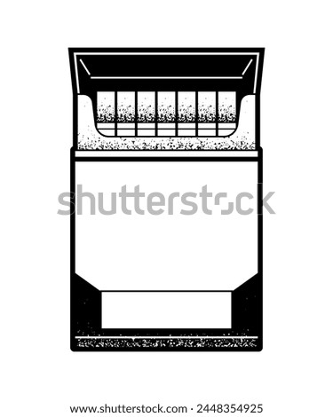 Cigarette pack opened. Hand drawn black and white illustration. Tatto style clip art.