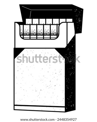 Cigarette pack opened. Hand drawn black and white illustration. Tatto style clip art.