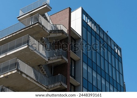 Fire escape of buildings in the city,building with external stairs,building with outside stairs