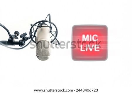 Professional microphone and on air sign Royalty-Free Stock Photo #2448406723