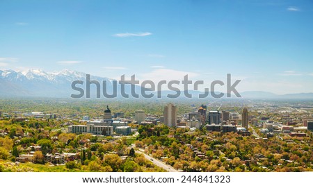 Salt Lake City panoramic overview on a sunny day Royalty-Free Stock Photo #244841323