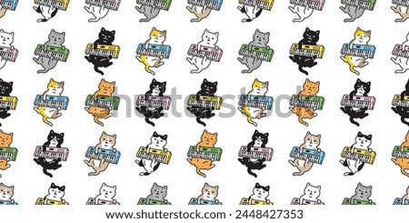 cat seamless pattern keyboard music turntable kitten neko calico munchkin pet vector cartoon doodle tile background gift wrapping paper repeat wallpaper illustration isolated design