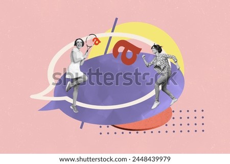 Creative image collage running girls tennis players tournament competition textbox communication concept drawing background Royalty-Free Stock Photo #2448439979
