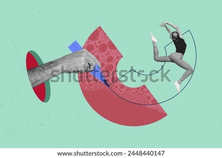 Photo collage illustration young jumping girl fit sportswoman aerobics gymnast training hand body fragment drawing background Royalty-Free Stock Photo #2448440147