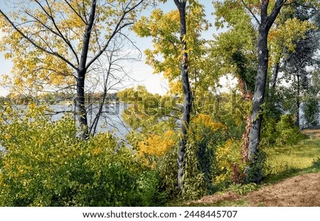 Fall scene along the Fox River Trail at Voyageur Park in De Pere, Wisconsin
