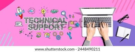 Technical support with person using a laptop computer