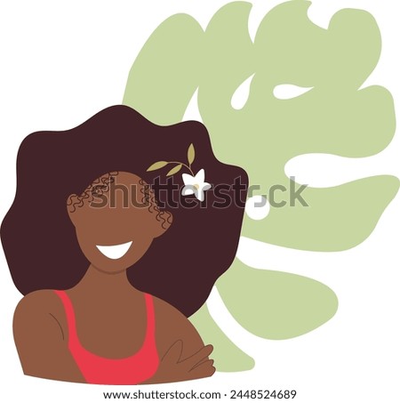African Woman Portrait.minimalism style.young woman closeup.flower in hair