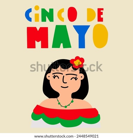 Cinco de Mayo. Mexican woman in traditional dress. Hand drawn vector illustration.