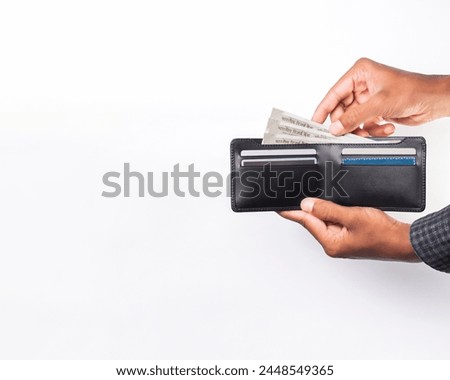 MEN LEATHER WALLET WITH MONEY INDIAN RUPEES CURRENCY