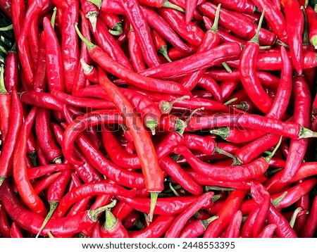 a photography of a pile of red hot peppers sitting on top of each other.