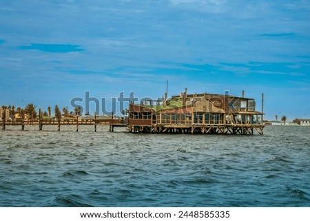 Old docks hosting bars and restaurants in the waterfront of Walvis Bay, Namibia