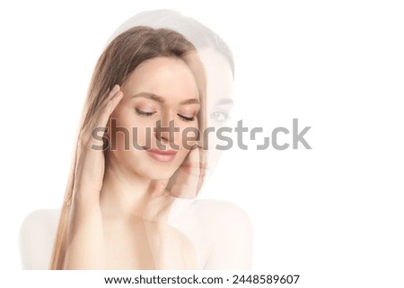 Double exposure of beautiful women on white background
