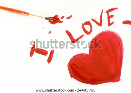 Heart painted with red paint and the words "I love you" above