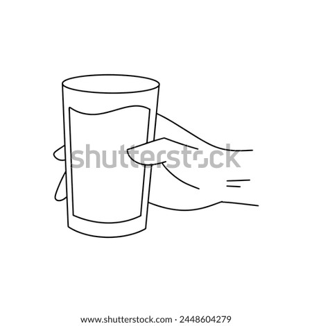 Hand Holding a Glass of Water. Line Art Vector Illustration. Hand Drawn Style - EPS 10 Vector