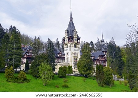 View of the hallmark of Romania - Peles Castle, built by King Carol I in the Carpathians.