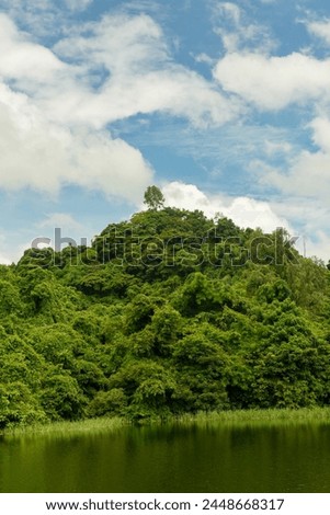Lake water mountain sky clouds green nature landscape
