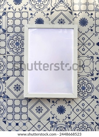 Empty menu board, poster, copy space on Portuguese vector Azulejo wall