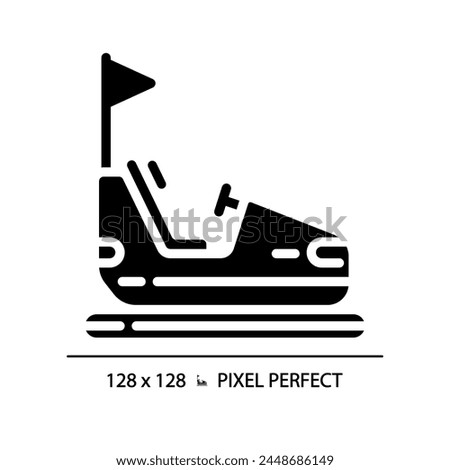 Carnival bumper cars pixel perfect black glyph icon. Fairground autodrome, go carts. Amusement ride attraction. Silhouette symbol on white space. Solid pictogram. Vector isolated illustration Royalty-Free Stock Photo #2448686149