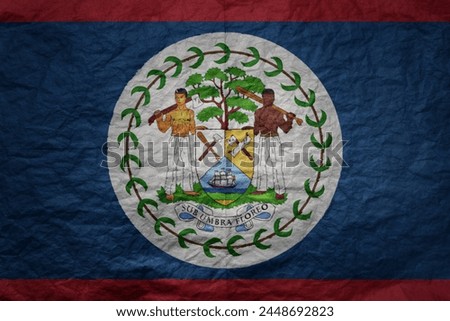 colorful big national flag of belize on a grunge old paper texture background
