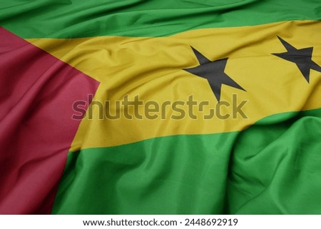 waving colorful national flag of sao tome and principe . macro shot Royalty-Free Stock Photo #2448692919