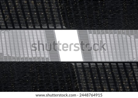 symmetry and mirrored geometry pattern, reflected skyscrapers and modern buildings abstract background, lines and tunnel futuristic technology concept