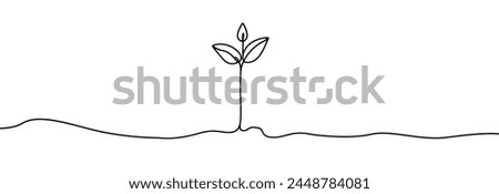 Growing sprout one line art .Vector silhouette of growing green plant. Hand drawn green leaf. Growing sprout plant continuous line .Plant with roots single line.