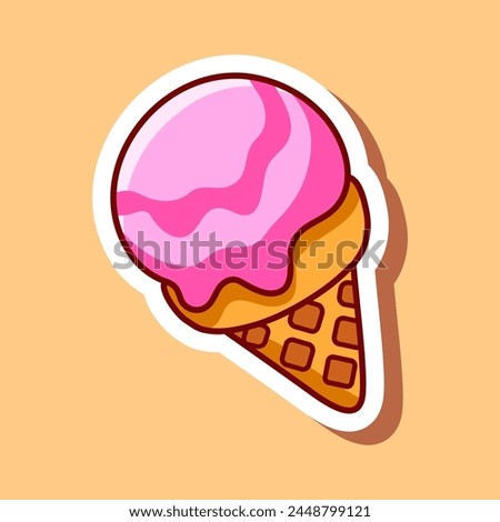 Ice cream illustration, vector. Strawberry Ice cream sticker