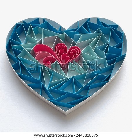 Ice Heart, Quilling Art, Quill Heart Ornament, Quilling Valentines Day Ornament, Quilling Decoration, Quilled Heart, Hanging Ornament, 3D Quill Papercraft, Blue, Pink Royalty-Free Stock Photo #2448810395