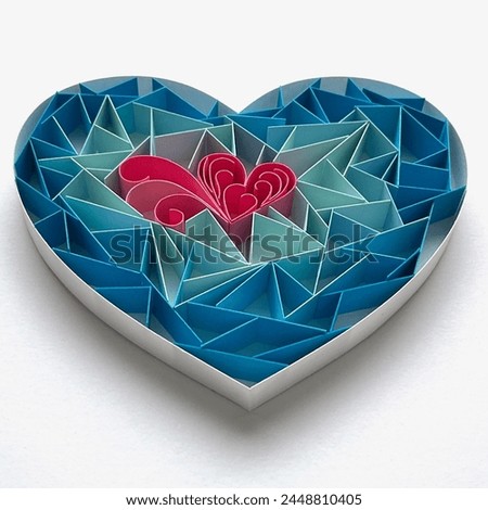 Ice Heart, Quilling Art, Quill Heart Ornament, Quilling Valentines Day Ornament, Quilling Decoration, Quilled Heart, Hanging Ornament, 3D Quill Papercraft, Blue, Pink Royalty-Free Stock Photo #2448810405