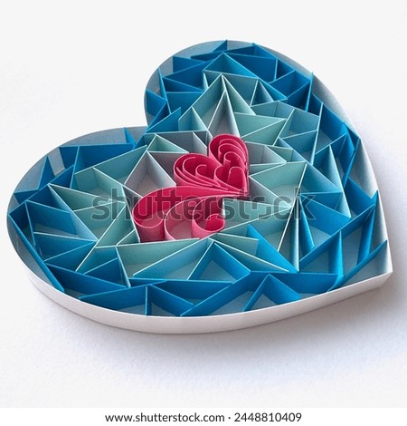 Ice Heart, Quilling Art, Quill Heart Ornament, Quilling Valentines Day Ornament, Quilling Decoration, Quilled Heart, Hanging Ornament, 3D Quill Papercraft, Blue, Pink Royalty-Free Stock Photo #2448810409