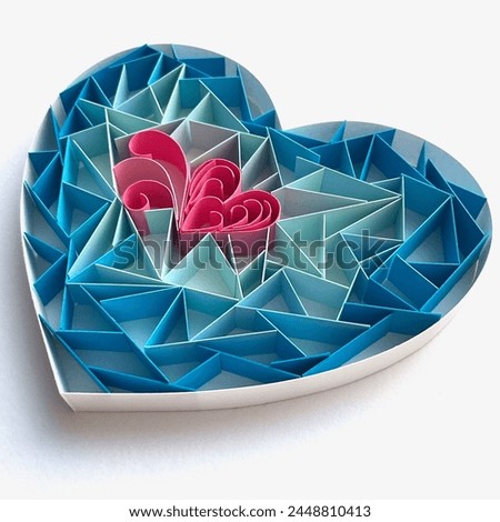 Ice Heart, Quilling Art, Quill Heart Ornament, Quilling Valentines Day Ornament, Quilling Decoration, Quilled Heart, Hanging Ornament, 3D Quill Papercraft, Blue, Pink Royalty-Free Stock Photo #2448810413