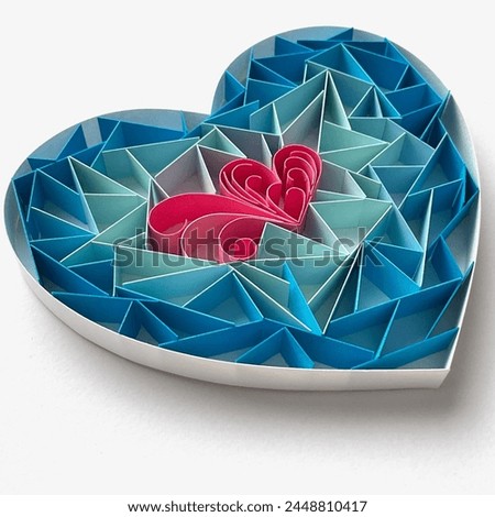Ice Heart, Quilling Art, Quill Heart Ornament, Quilling Valentines Day Ornament, Quilling Decoration, Quilled Heart, Hanging Ornament, 3D Quill Papercraft, Blue, Pink Royalty-Free Stock Photo #2448810417
