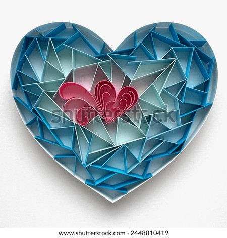 Ice Heart, Quilling Art, Quill Heart Ornament, Quilling Valentines Day Ornament, Quilling Decoration, Quilled Heart, Hanging Ornament, 3D Quill Papercraft, Blue, Pink Royalty-Free Stock Photo #2448810419