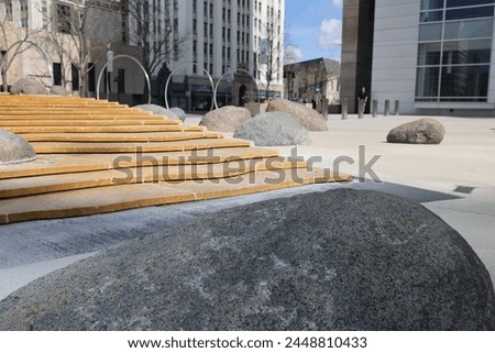Stone and rock architecture and texture near the steps of the City Hall building in San Jose California