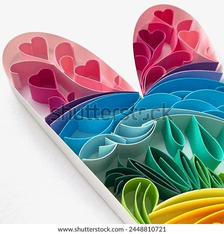 Landscape, Quilling Art, Quill Heart Ornament, Quilling Valentines Day Ornament, Quilling Decoration, Quilled Heart, Hanging Ornament, 3D Quill Papercraft, Rainbow, Colorful Royalty-Free Stock Photo #2448810721