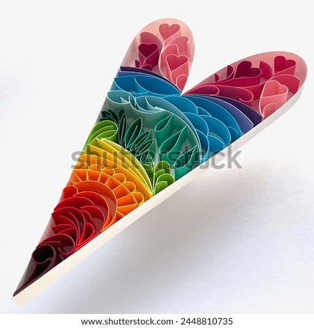 Landscape, Quilling Art, Quill Heart Ornament, Quilling Valentines Day Ornament, Quilling Decoration, Quilled Heart, Hanging Ornament, 3D Quill Papercraft, Rainbow, Colorful Royalty-Free Stock Photo #2448810735
