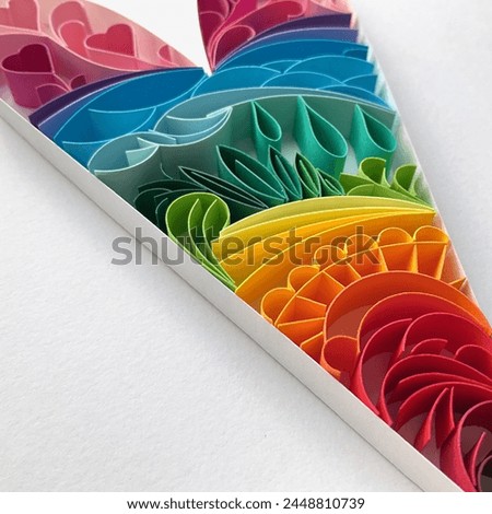Landscape, Quilling Art, Quill Heart Ornament, Quilling Valentines Day Ornament, Quilling Decoration, Quilled Heart, Hanging Ornament, 3D Quill Papercraft, Rainbow, Colorful Royalty-Free Stock Photo #2448810739