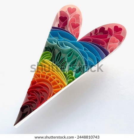 Landscape, Quilling Art, Quill Heart Ornament, Quilling Valentines Day Ornament, Quilling Decoration, Quilled Heart, Hanging Ornament, 3D Quill Papercraft, Rainbow, Colorful Royalty-Free Stock Photo #2448810743