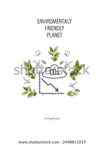 Illustration of Environmentally friendly planet. Hand drawn cartoon sketch of Carbon emissions reduction sign with Emission levels CO2. Carbon dioxide pollution.