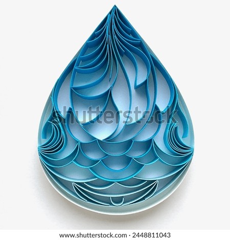 Quilling Art, Quill Teardrop Ornament, Quilling Valentines Day Ornament, Quilling Decoration, Quilled Water Drop, Hanging Ornament, 3D Quill Papercraft, Blue Royalty-Free Stock Photo #2448811043