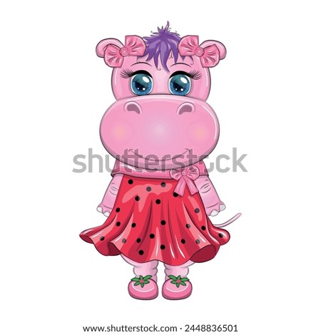 Cute Cartoon Hippo Princess in red dress ladybug