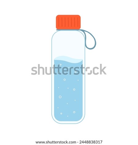 Glass bottle of water vector illustration isolated. Flat cartoon clip art on white background. Clear minimalistic design element.