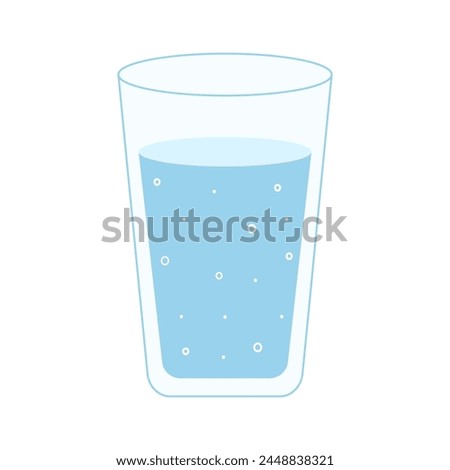 Glass of water vector illustration isolated. Flat cartoon clip art on white background. Transparent container with clear liquid.