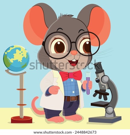Illustration for a children's book. Mouse scientist