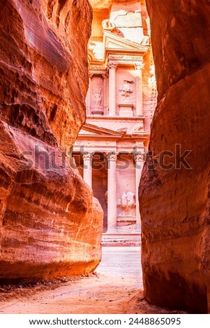 Wadi Musa, Jordan - Siq and the Treasury, Al Khazneh in the ancient Petra Royalty-Free Stock Photo #2448865095