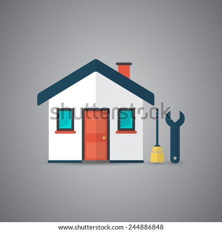 Icon of house with broom and spanner in vector